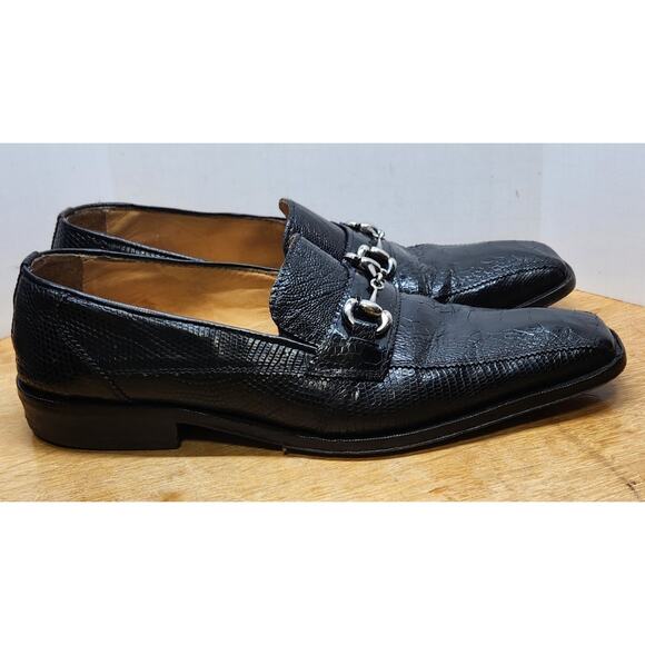 David Eden Lizard/Ostrich Loafer Sz 10.5 Black Leather Silver Horsebit main image 6